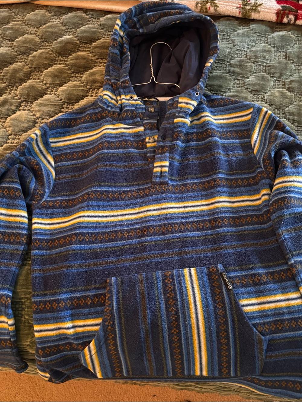 Men's Blue Striped Hooded Pullover Shirt